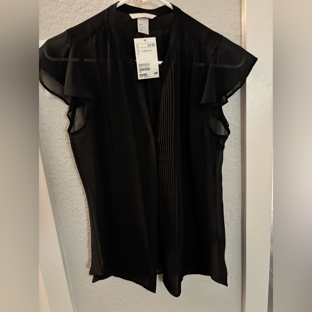 H&M Black Ruffle Sleeve Blouse